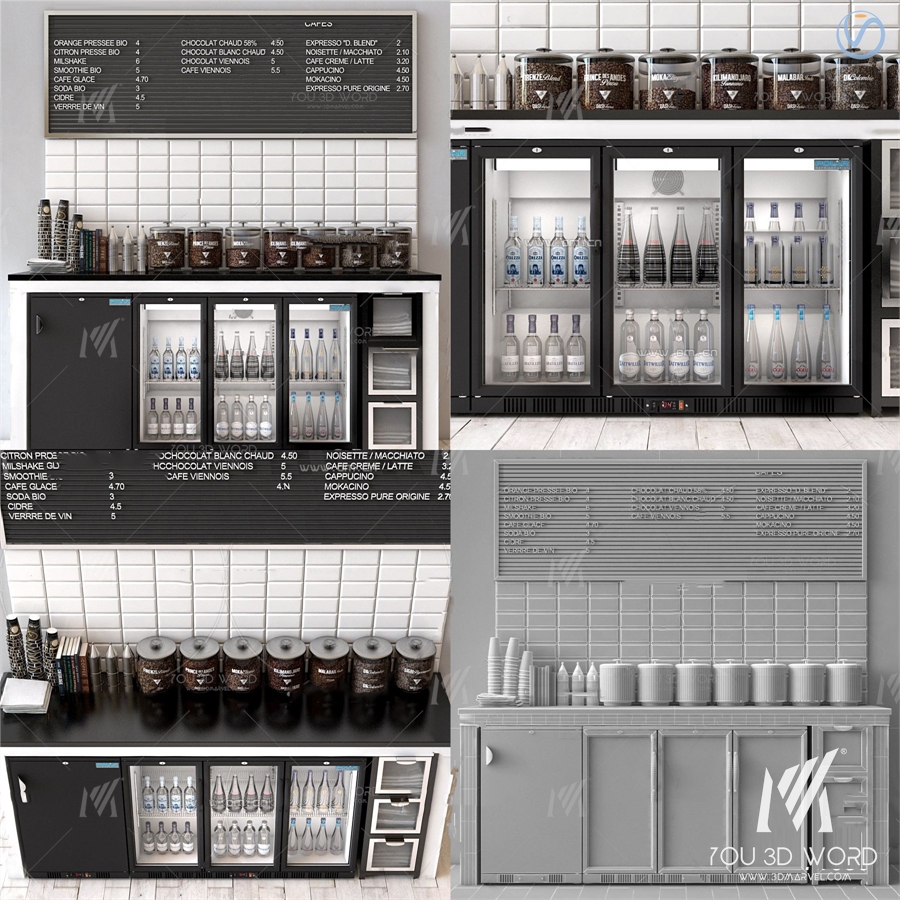 3d model of modern cafe water bar